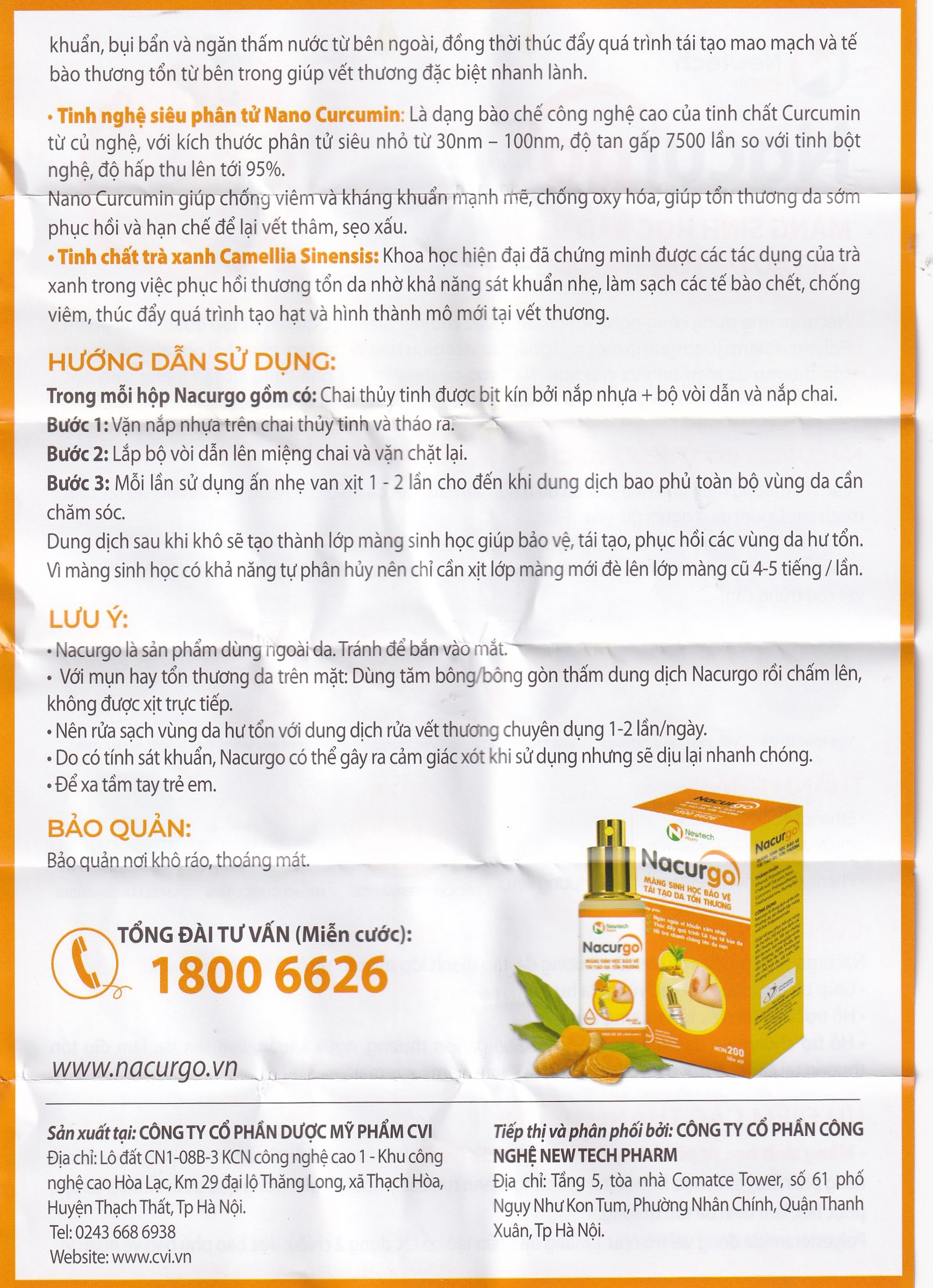 Dung dịch xịt tạo màng sinh học Nacurgo Newtech bảo vệ da tổn thương 30ml
