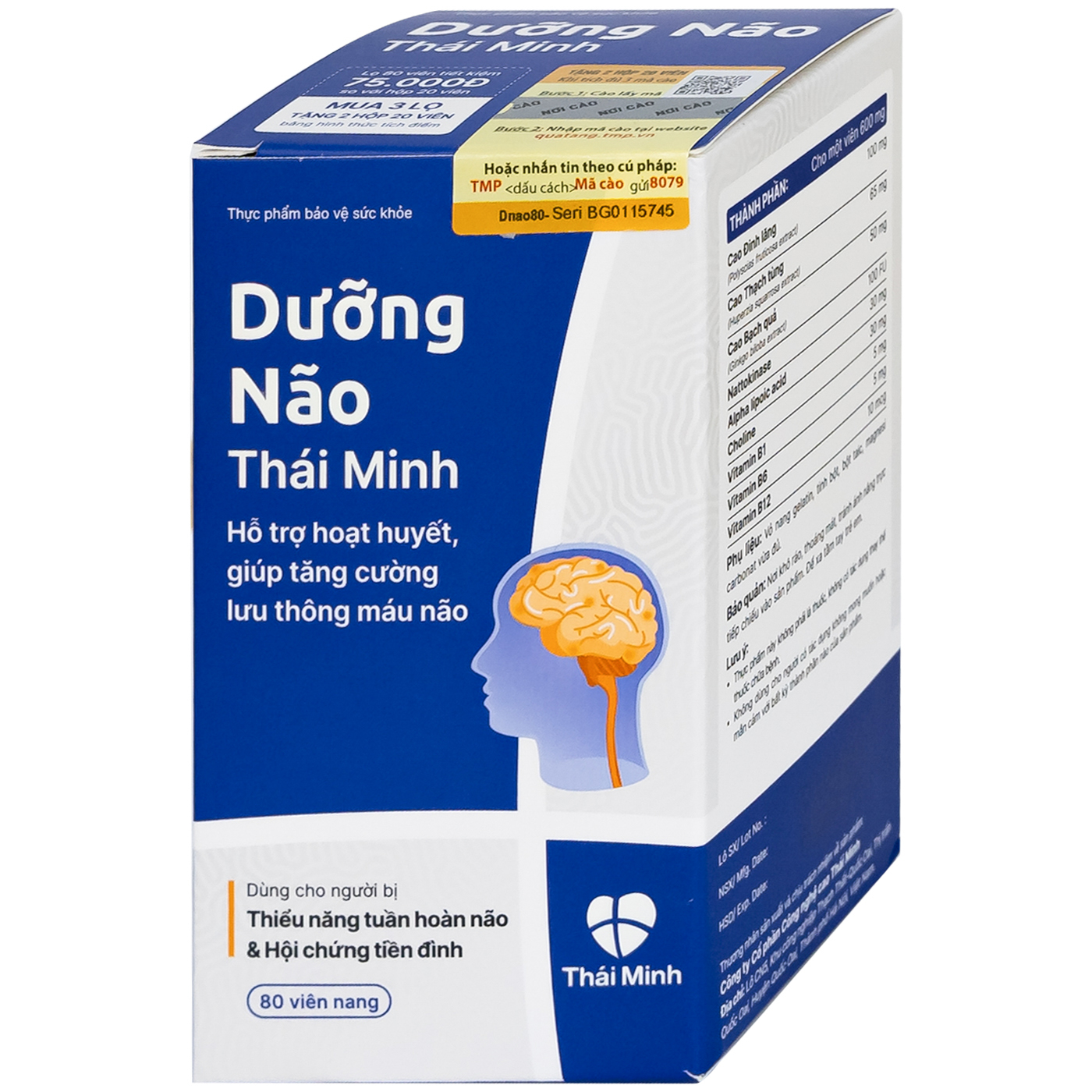 Viên tăng lưu thông máu não Dưỡng Não Thái Minh ((80 viên)