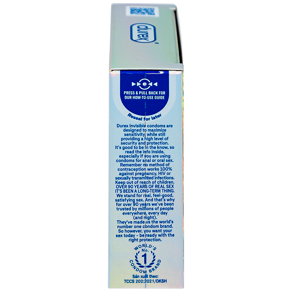 Bao cao su Durex Invisible Extra Thin Extra Sensitive siêu mỏng, vừa vặn và ôm sát (3 cái)