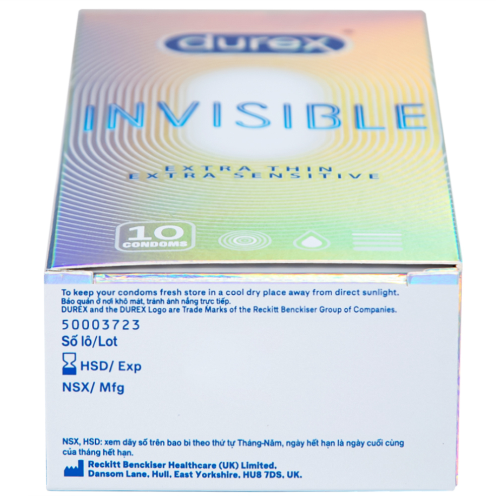 Bao cao su Durex Invisible Extra Thin Extra Sensitive siêu mỏng, vừa vặn và ôm sát (10 cái)