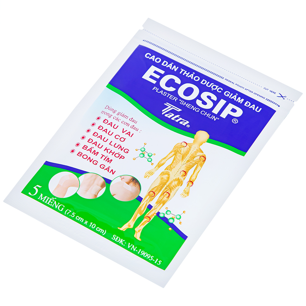 Cao dán thảo dược Ecosip Tatra giảm đau vai, đau lưng (20 gói x 5 miếng)