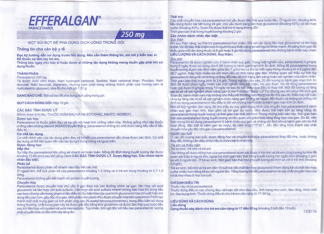 Bột sủi Efferalgan 250mg UPSA SAS giảm đau, hạ sốt (12 gói)