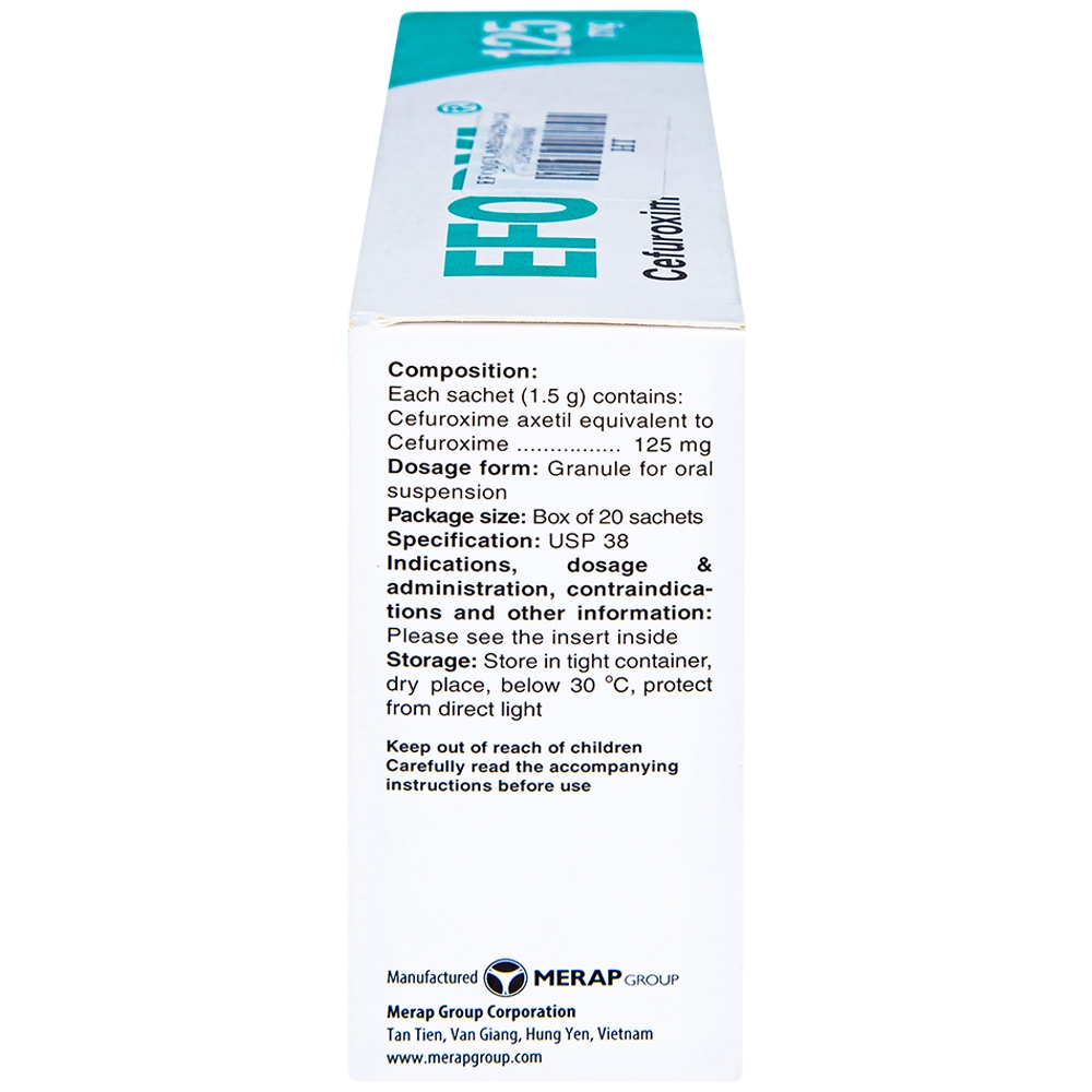 Cốm Efodyl 125mg Merap điều trị nhiễm khuẩn nhẹ đến vừa (20 gói)