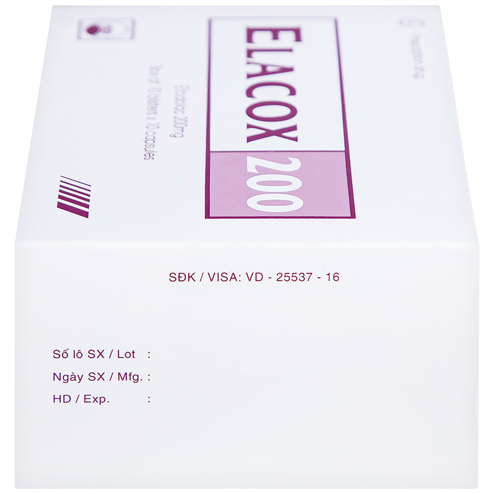 Thuốc Elacox 200 điều trị triệu chứng thoái hoá khớp, viêm khớp dạng thấp cấp hay mạn tính (10 vỉ x 10 viên)