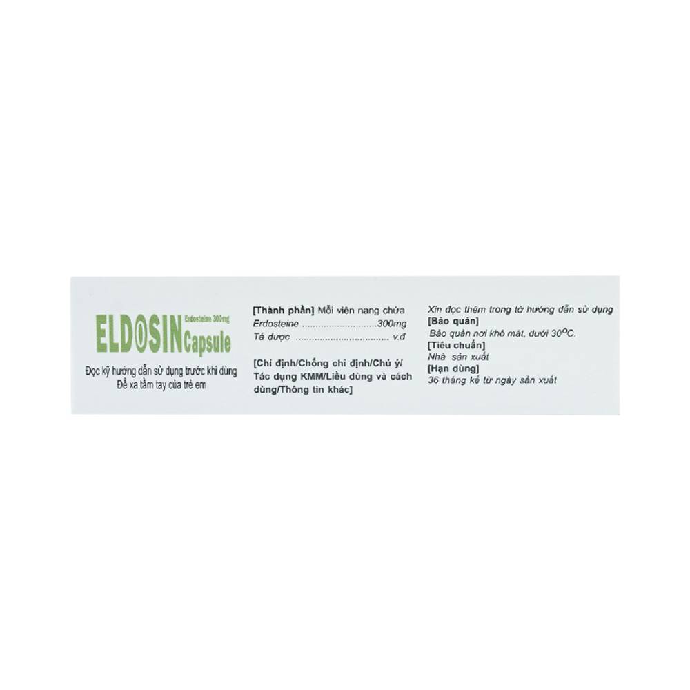 Thuốc Eldosin Capsule Arlico loãng đờm trong bệnh hô hấp cấp và mạn tính (3 vỉ x 10 viên)