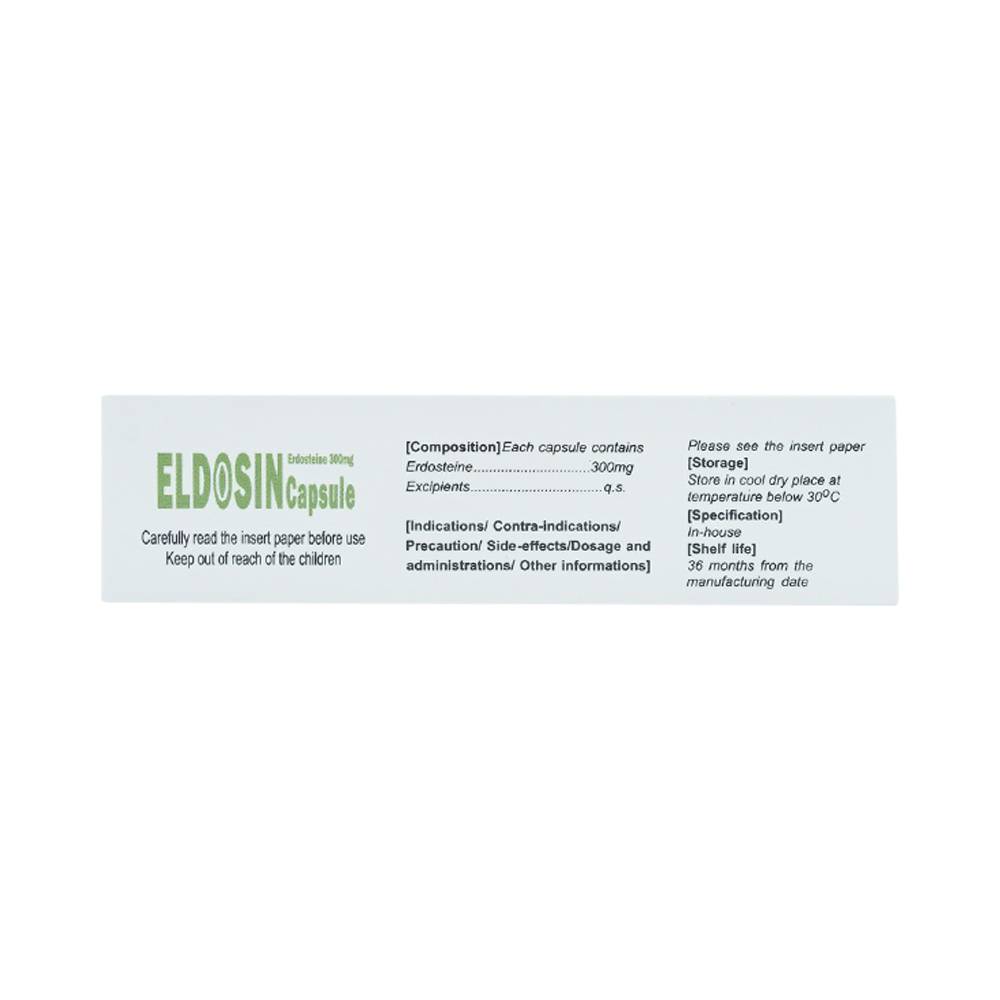 Thuốc Eldosin Capsule Arlico loãng đờm trong bệnh hô hấp cấp và mạn tính (3 vỉ x 10 viên)