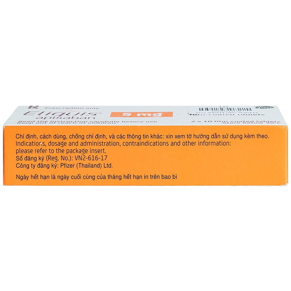 Thuốc Eliquis 5mg Pfizer phòng ngừa biến cố thuyên tắc huyết khối tĩnh mạch, đột quỵ (20 viên)