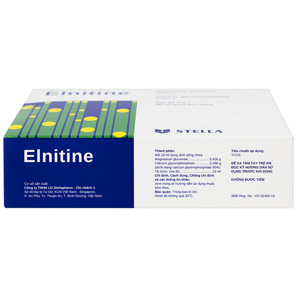 Dung dịch uống Elnitine 10ml Stella bổ sung calcium và magnesium cho người bệnh (20 ống)