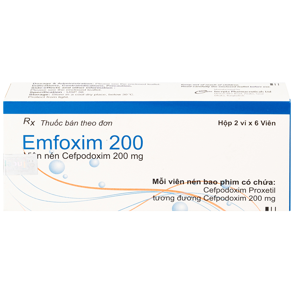 Thuốc Emfoxim 200Mg Incepta điều trị các trường hợp nhiễm khuẩn từ nhẹ đến trung bình (2 vỉ x 6 viên)