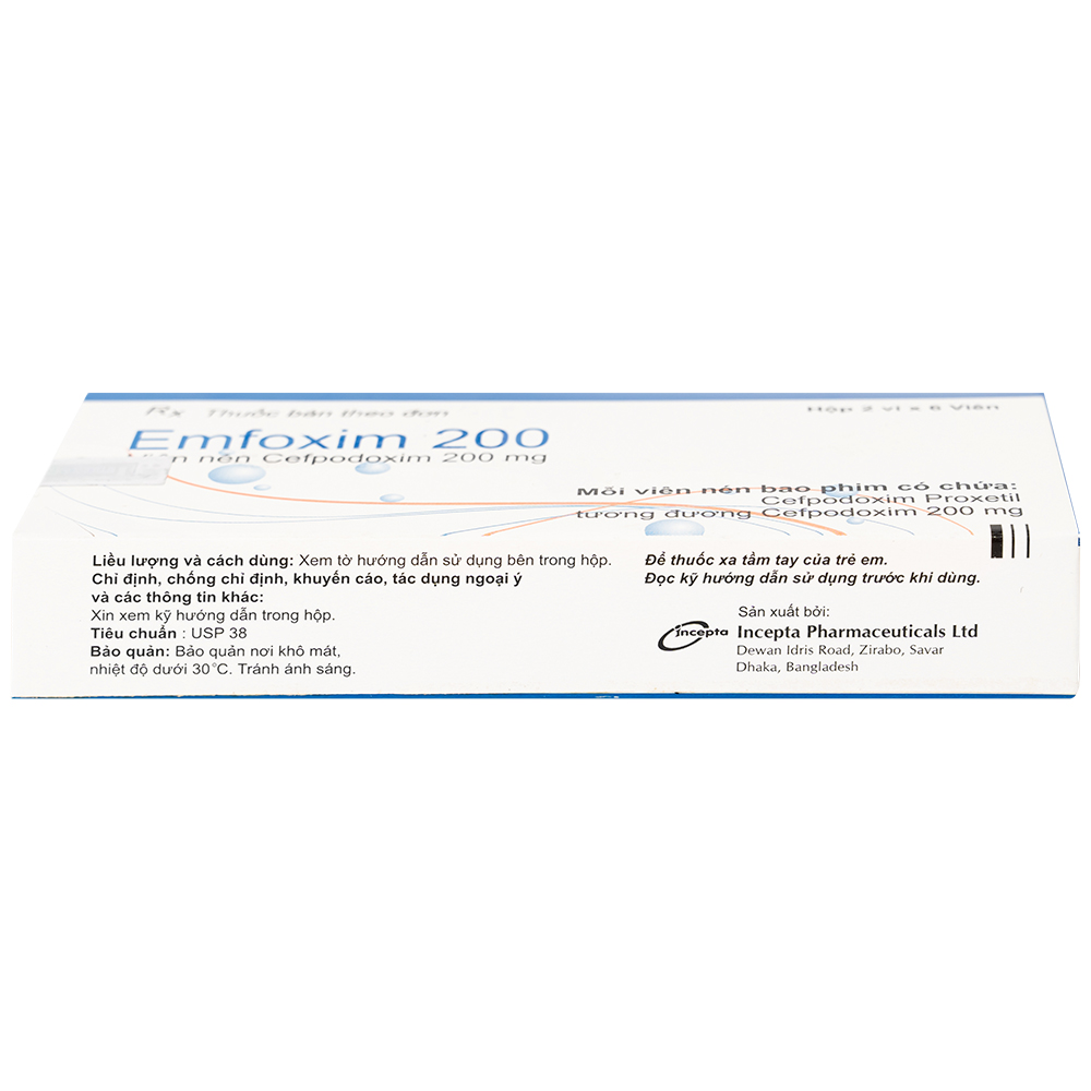 Thuốc Emfoxim 200Mg Incepta điều trị các trường hợp nhiễm khuẩn từ nhẹ đến trung bình (2 vỉ x 6 viên)