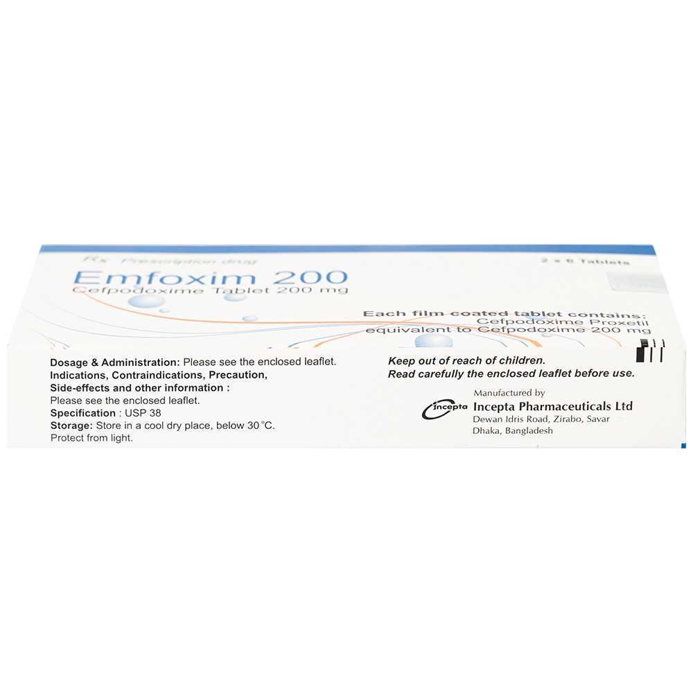 Thuốc Emfoxim 200Mg Incepta điều trị các trường hợp nhiễm khuẩn từ nhẹ đến trung bình (2 vỉ x 6 viên)