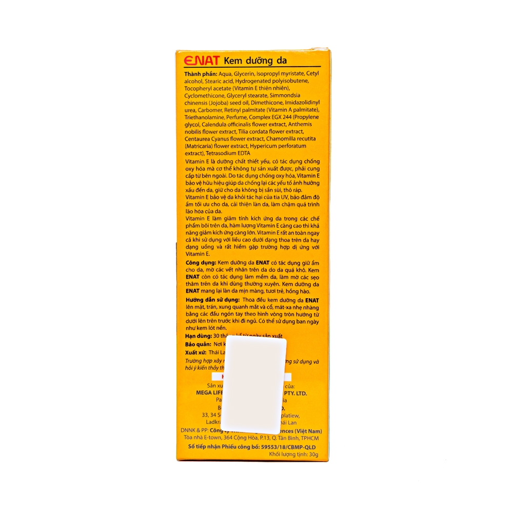 Kem dưỡng da Enat Natural Vitamin E Cream giữ ẩm, mờ vết nhăn, sẹo thâm trên da (30g)