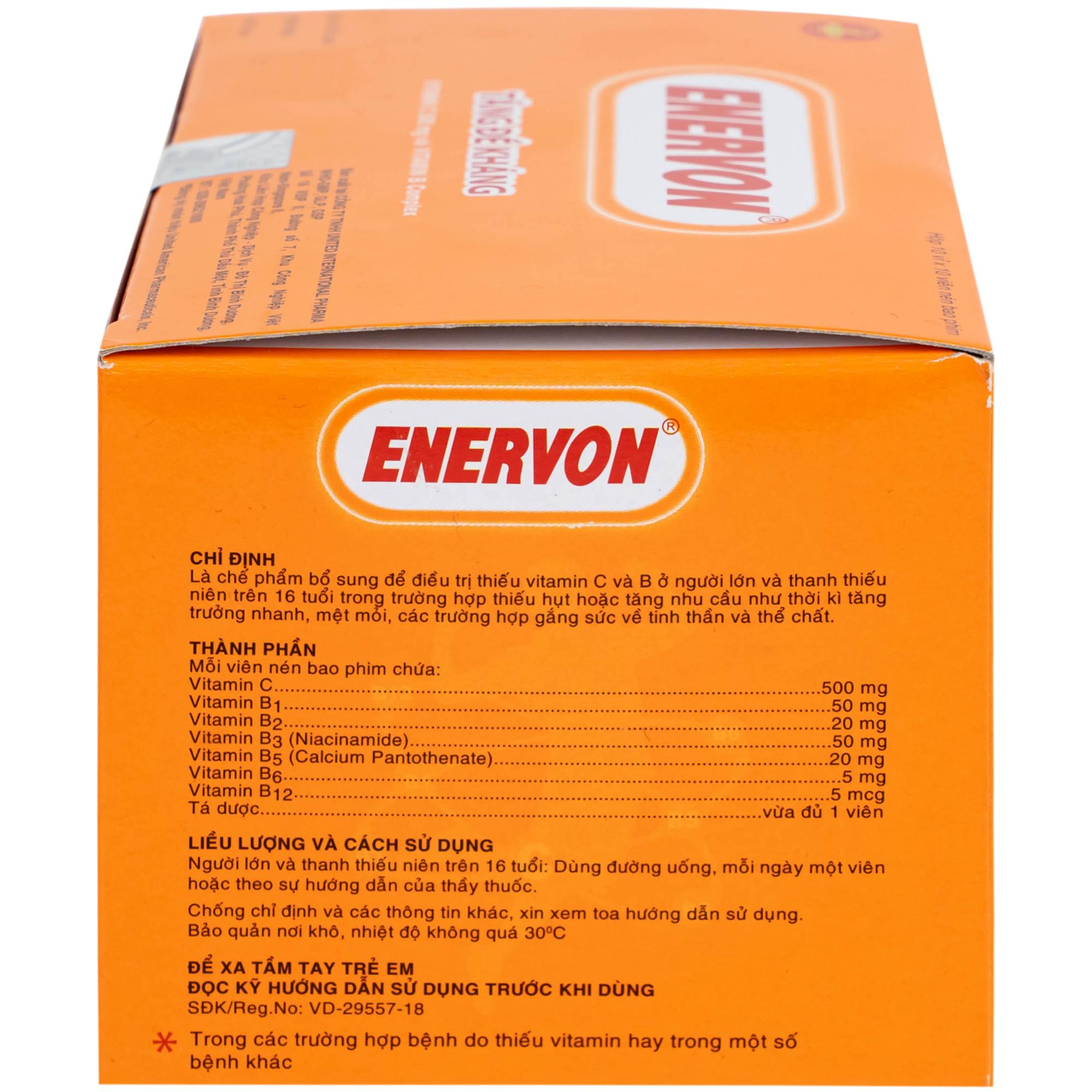 Thuốc Enervon United điều trị thiếu Vitamin C và B (10 vỉ x 10 viên)