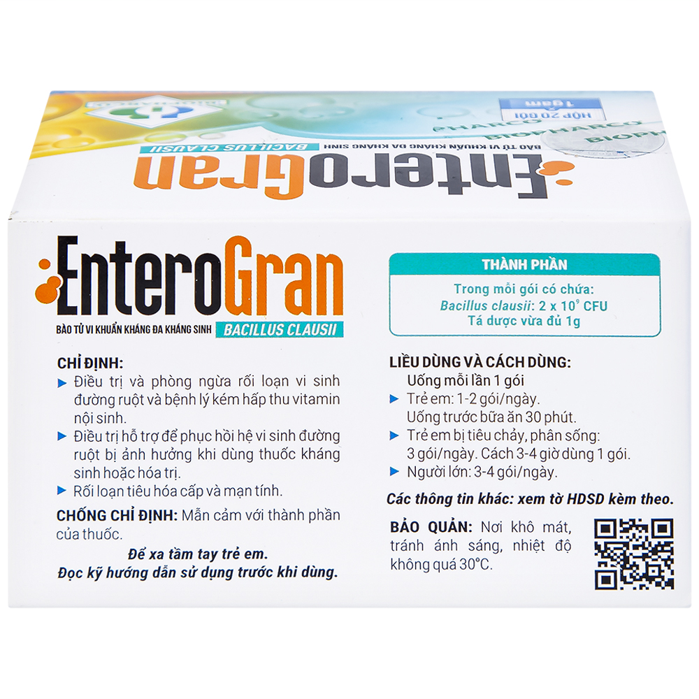 Thuốc Enterogran Biopharco điều trị và phòng ngừa rối loạn vi sinh đường ruột (20 gói x 1g)