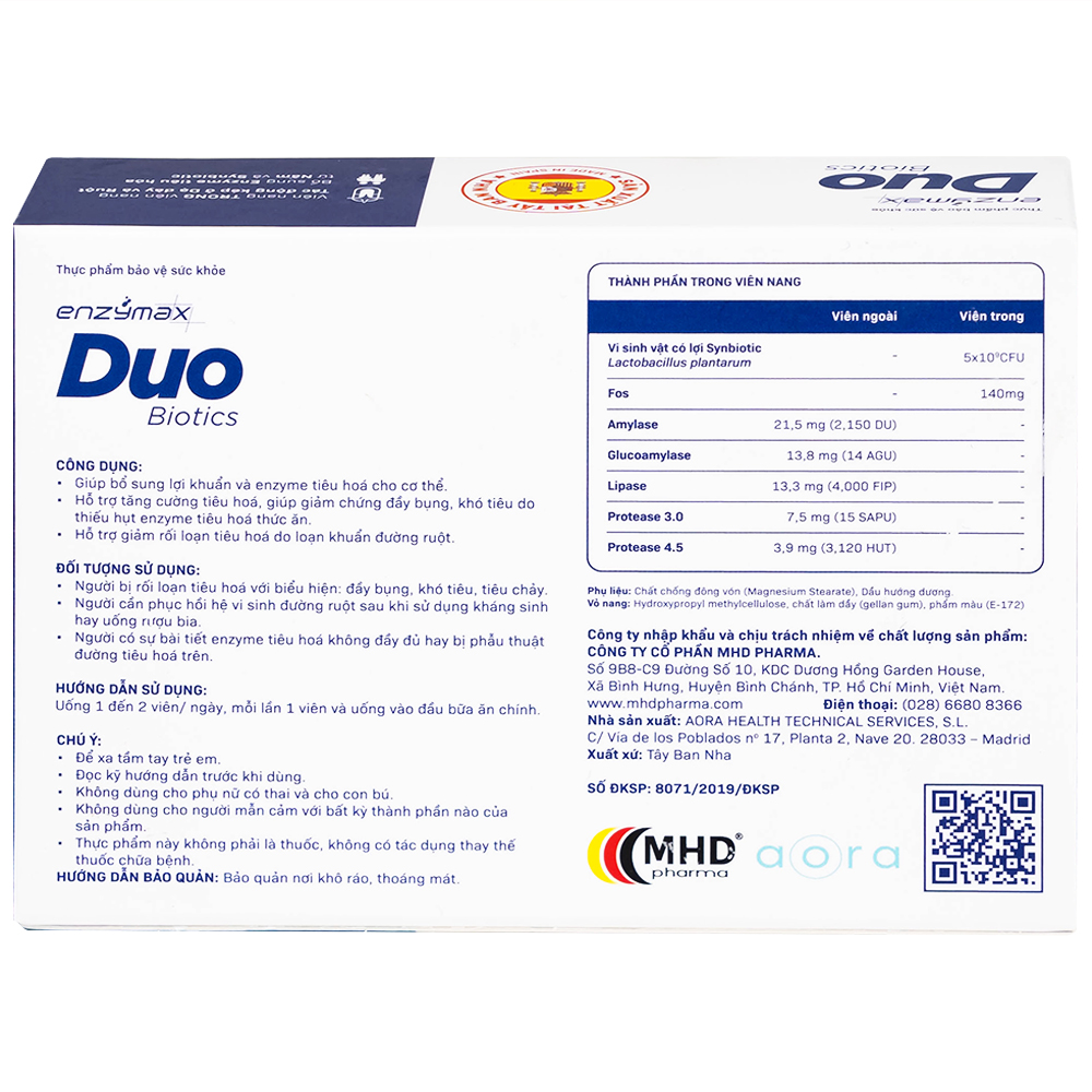 Viên hỗ trợ tăng cường tiêu hóa Enzymax Duo Biotics MHD (2 vỉ x 10 viên)