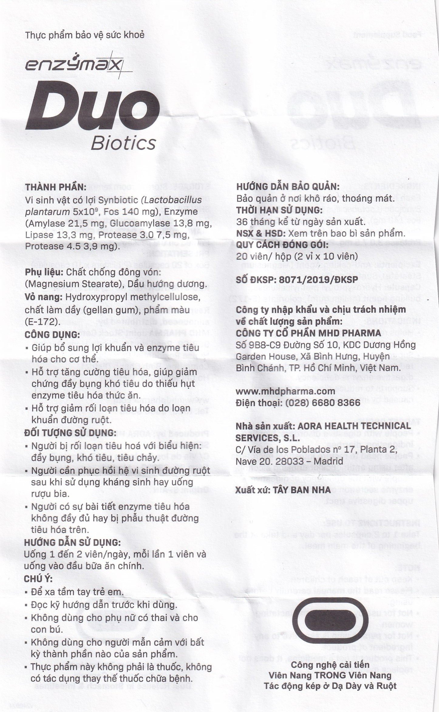 Viên hỗ trợ tăng cường tiêu hóa Enzymax Duo Biotics MHD (2 vỉ x 10 viên)