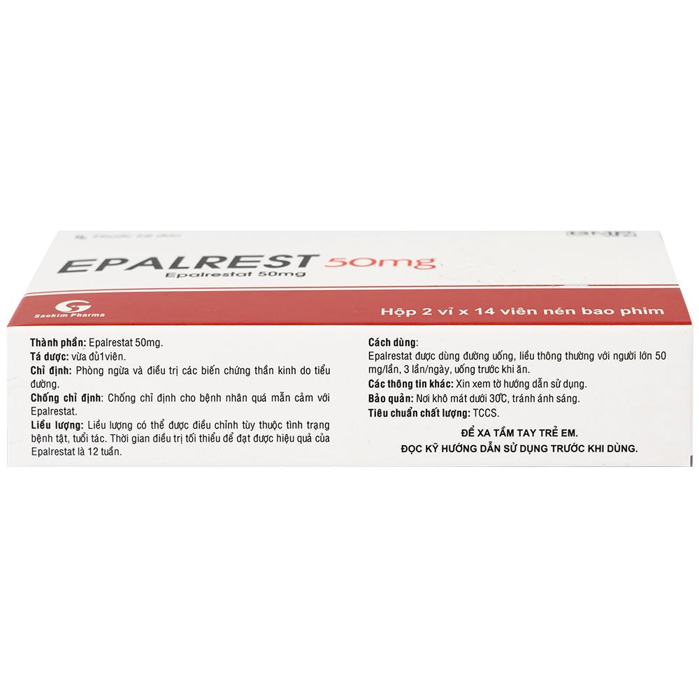 Thuốc Epalrest 50mg SaoKim Pharma phòng và điều trị biến chứng đái tháo đường (2 vỉ x 14 viên)