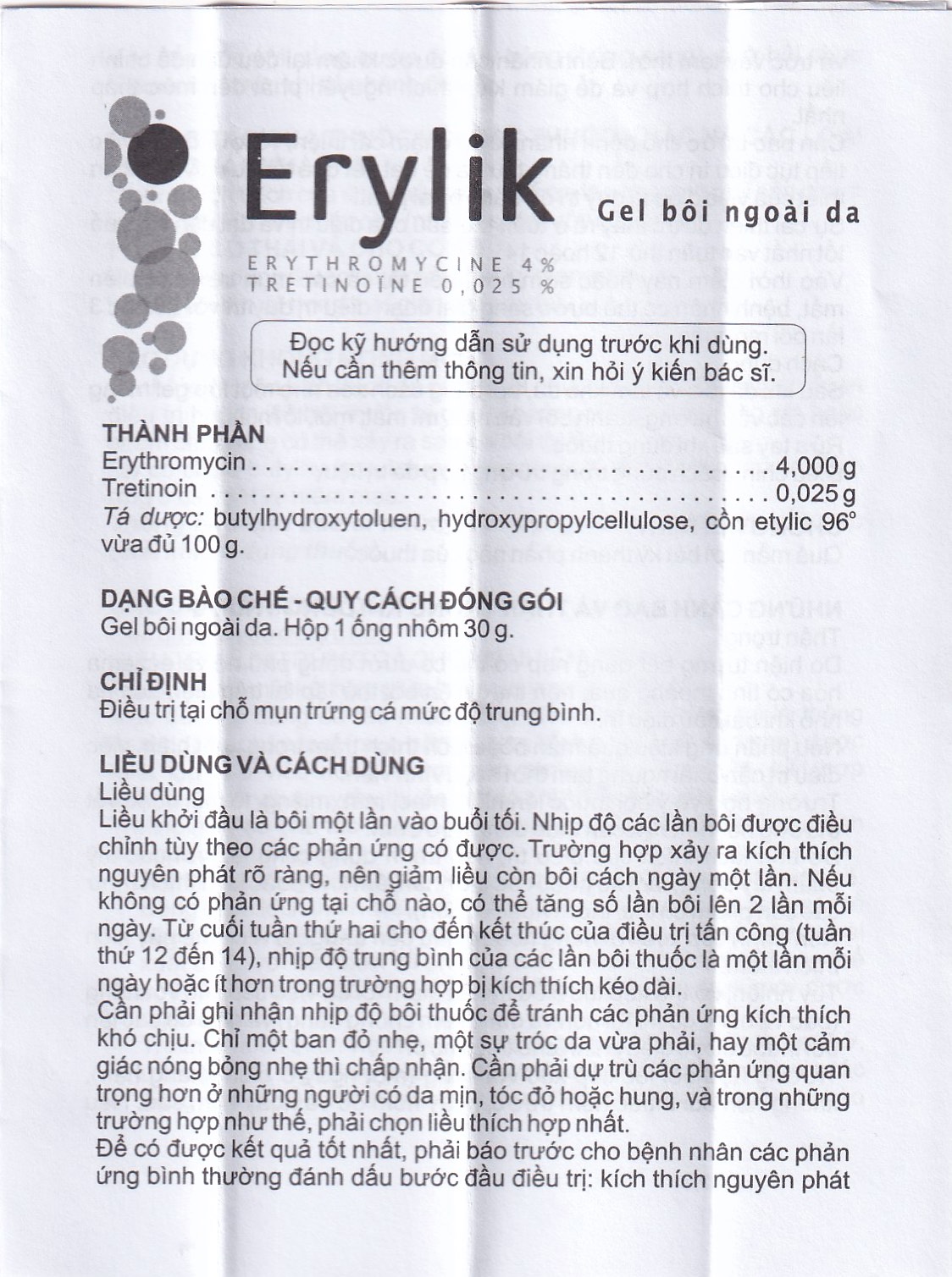 Gel bôi ngoài da Erylik điều trị tại chỗ mụn trứng cá mức độ trung bình (30g)