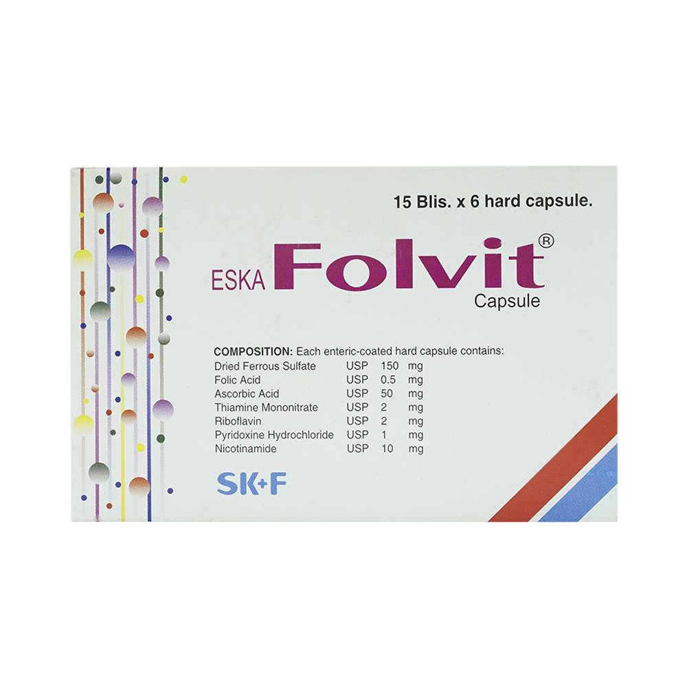 Thuốc Eskafolvit Capsule Eskayef phòng và điều trị bệnh thiếu máu do thiếu sắt (15 vỉ x 6 viên)