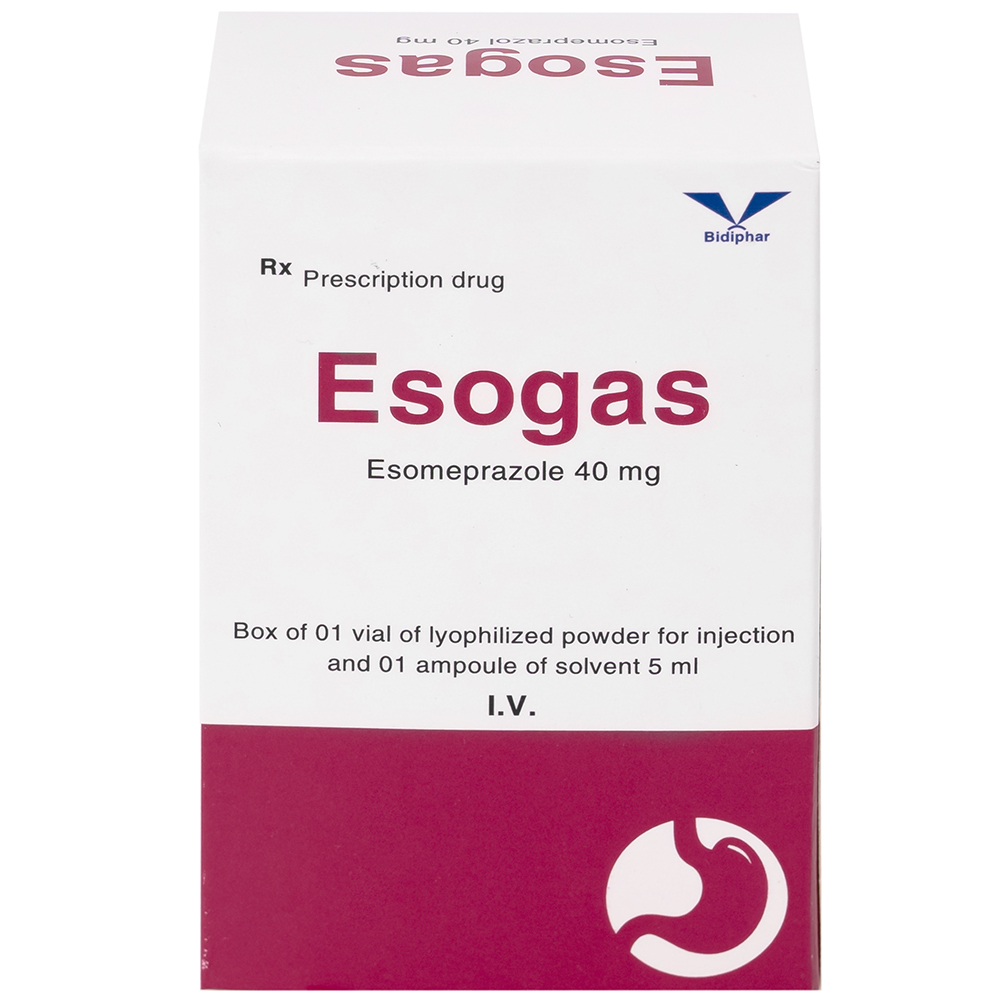 Thuốc Esogas 40mg Bidiphar điều trị kháng tiết acid dạ dày (1 lọ + 1 ống 5ml)