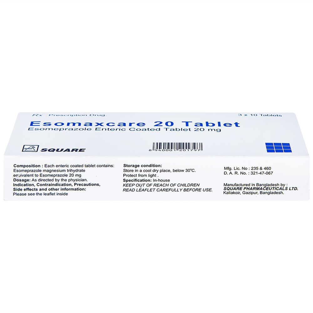 Thuốc Esomaxcare 20 Square điều trị loét dạ dày tá tràng lành tính (3 vỉ x 10 viên)