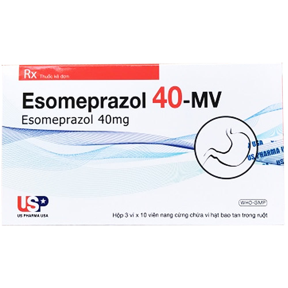 Thuốc Esomeprazol 40-MV US Pharma điều trị trào ngược dạ dày, thực quản, loét dạ dày tá tràng (3 vỉ x 10 viên)