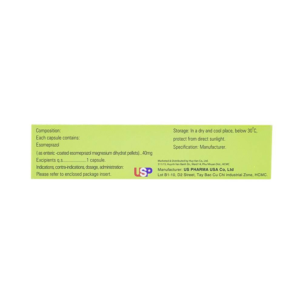 Thuốc Esomeprazol 40-US điều trị trào ngược dạ dày, thực quản (3 vỉ x 10 viên)