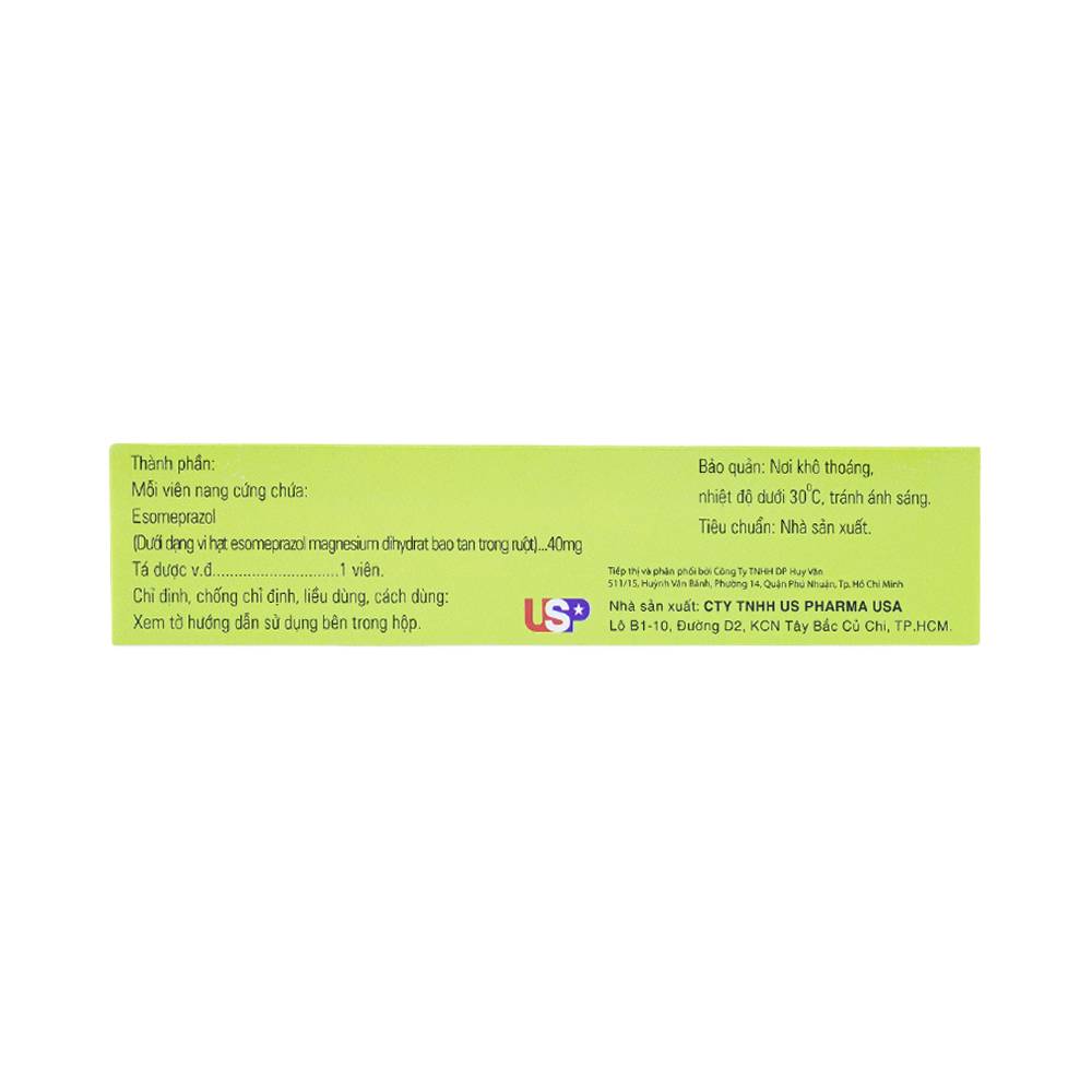 Thuốc Esomeprazol 40-US điều trị trào ngược dạ dày, thực quản (3 vỉ x 10 viên)