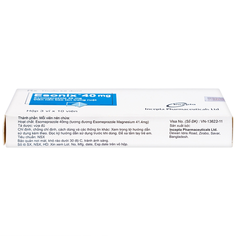 Thuốc Esonix 40mg Incepta điều trị trào ngược thực quản (3 vỉ x 10 viên)