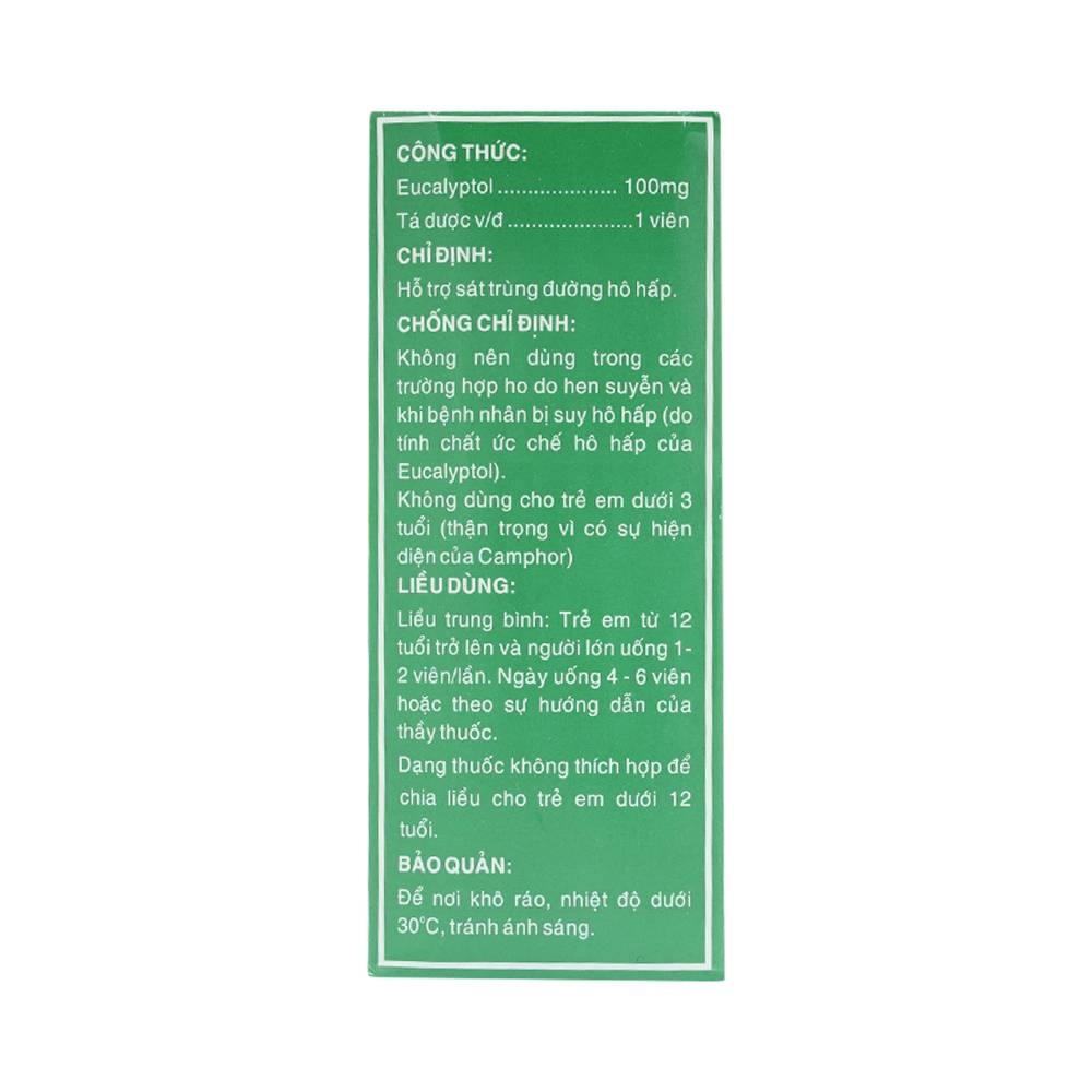 Thuốc Eucalyptin Dược 3/2 sát trùng đường hô hấp (10 vỉ x 10 viên)