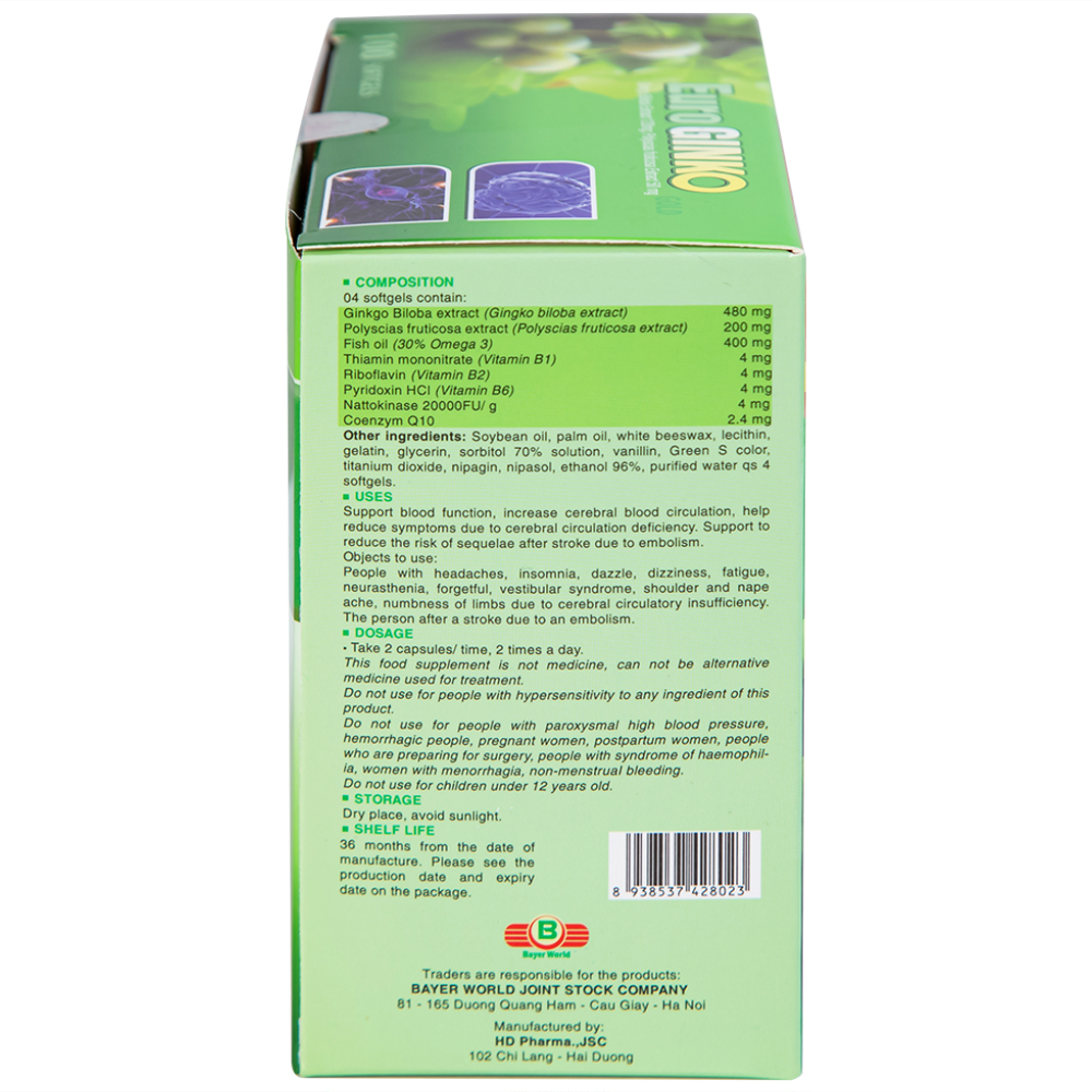 Viên uống hỗ trợ hoạt huyết, tăng cường tuần hoàn máu não Euro Ginko Gold HD Pharma (100 viên)