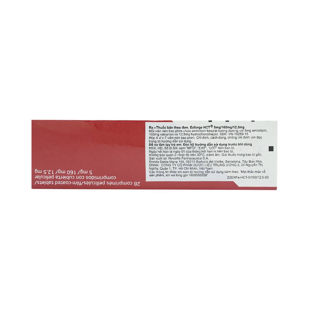Thuốc Exforge HCT 5mg/160mg/12.5mg Novartis điều trị tăng huyết áp vô căn (4 vỉ x 7 viên)