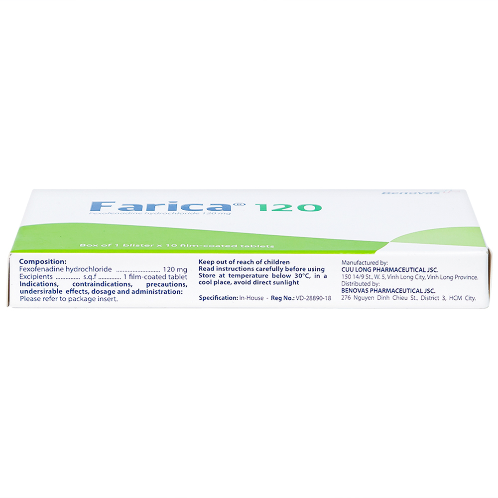 Thuốc Farica 120 Benovas điều trị viêm mũi dị ứng theo mùa (1 vỉ x 10 viên)