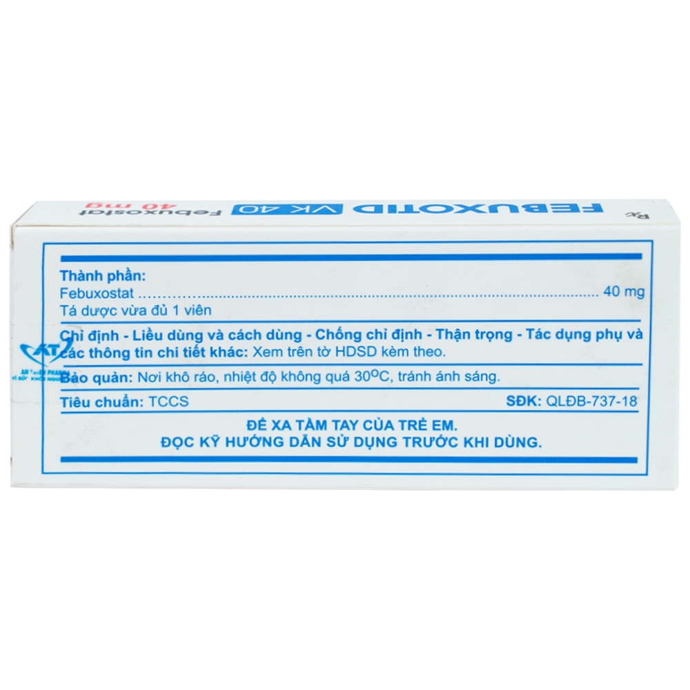 Thuốc Febuxotid VK 40 An Thiên điều trị tăng acid uric máu mãn tính (3 vỉ x 10 viên)