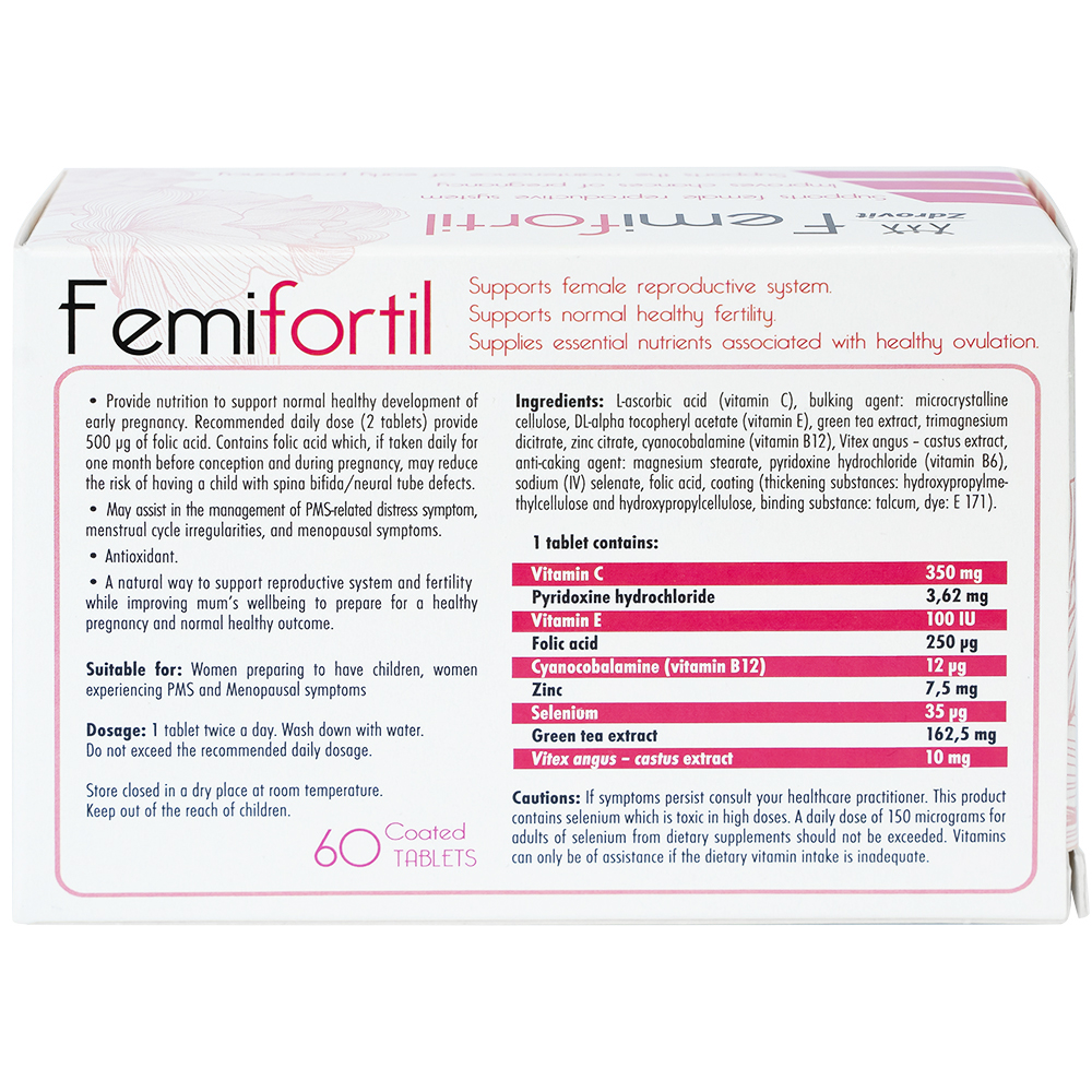 Viên bổ sung vitamin, khoáng chất cho phụ nữ mang thai Femifortil (4 vỉ x 15 viên)