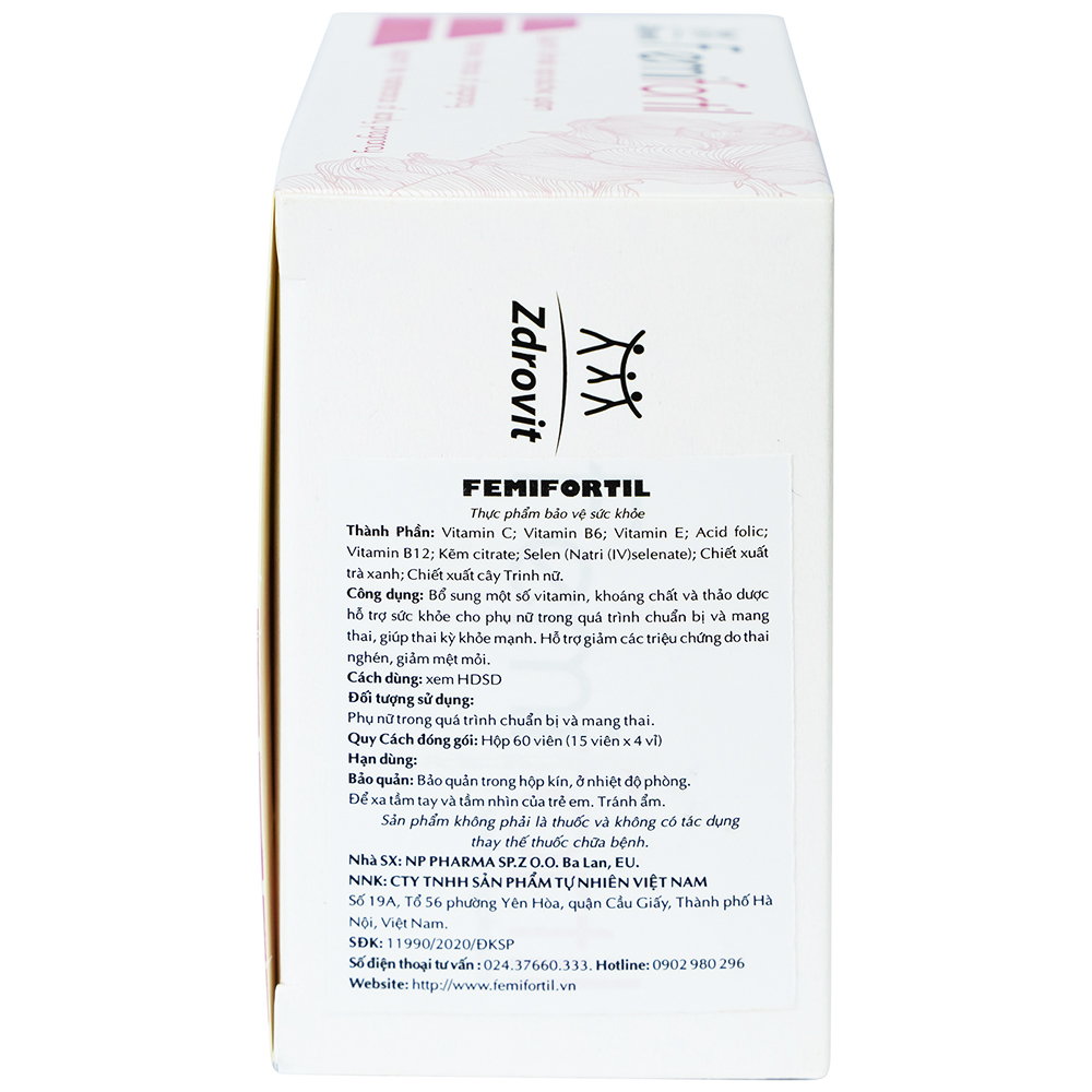 Viên bổ sung vitamin, khoáng chất cho phụ nữ mang thai Femifortil (4 vỉ x 15 viên)