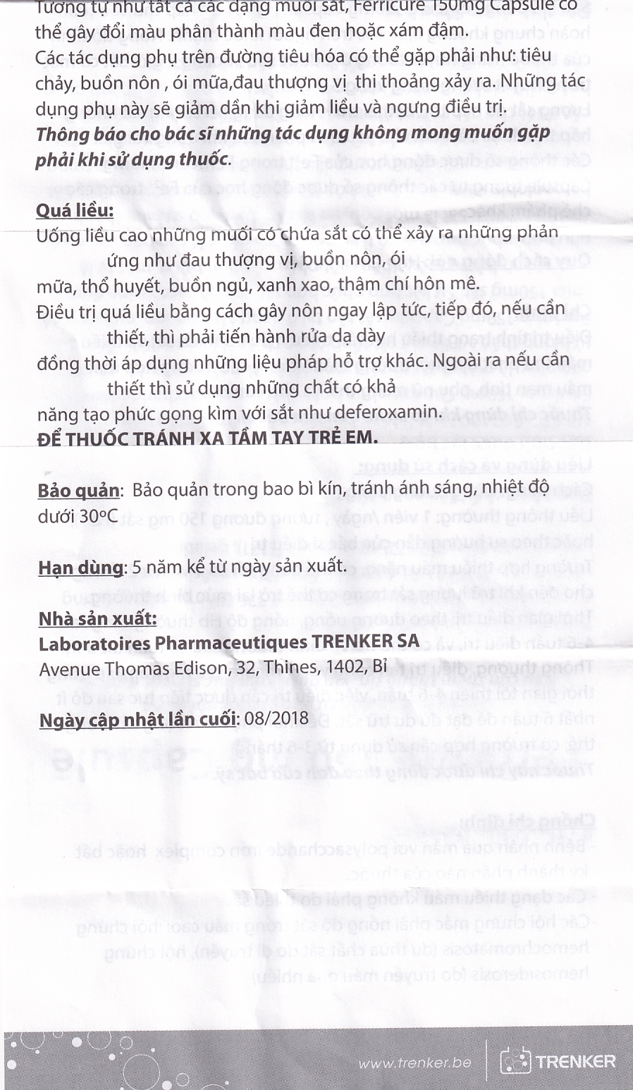 Thuốc Ferricure 150mg Trenker điều trị thiếu sắt, thiếu máu do thiếu sắt (2 vỉ x 14 viên)