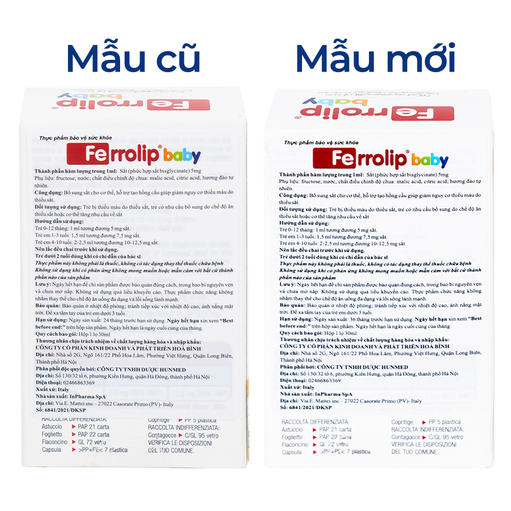 Dung dịch giúp giảm nguy cơ thiếu máu do thiếu sắt Ferrolip Baby InPharma SpA (30ml)