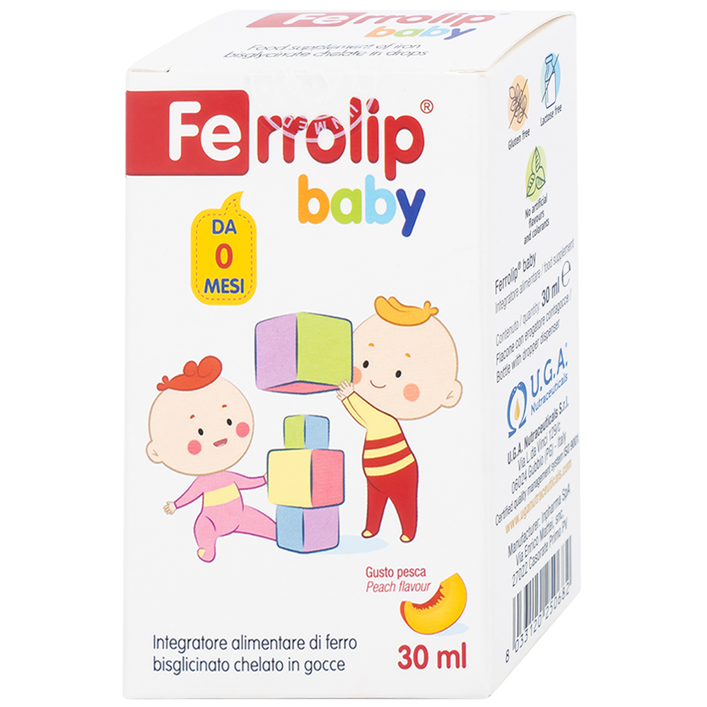 Dung dịch giúp giảm nguy cơ thiếu máu do thiếu sắt Ferrolip Baby InPharma SpA (30ml)