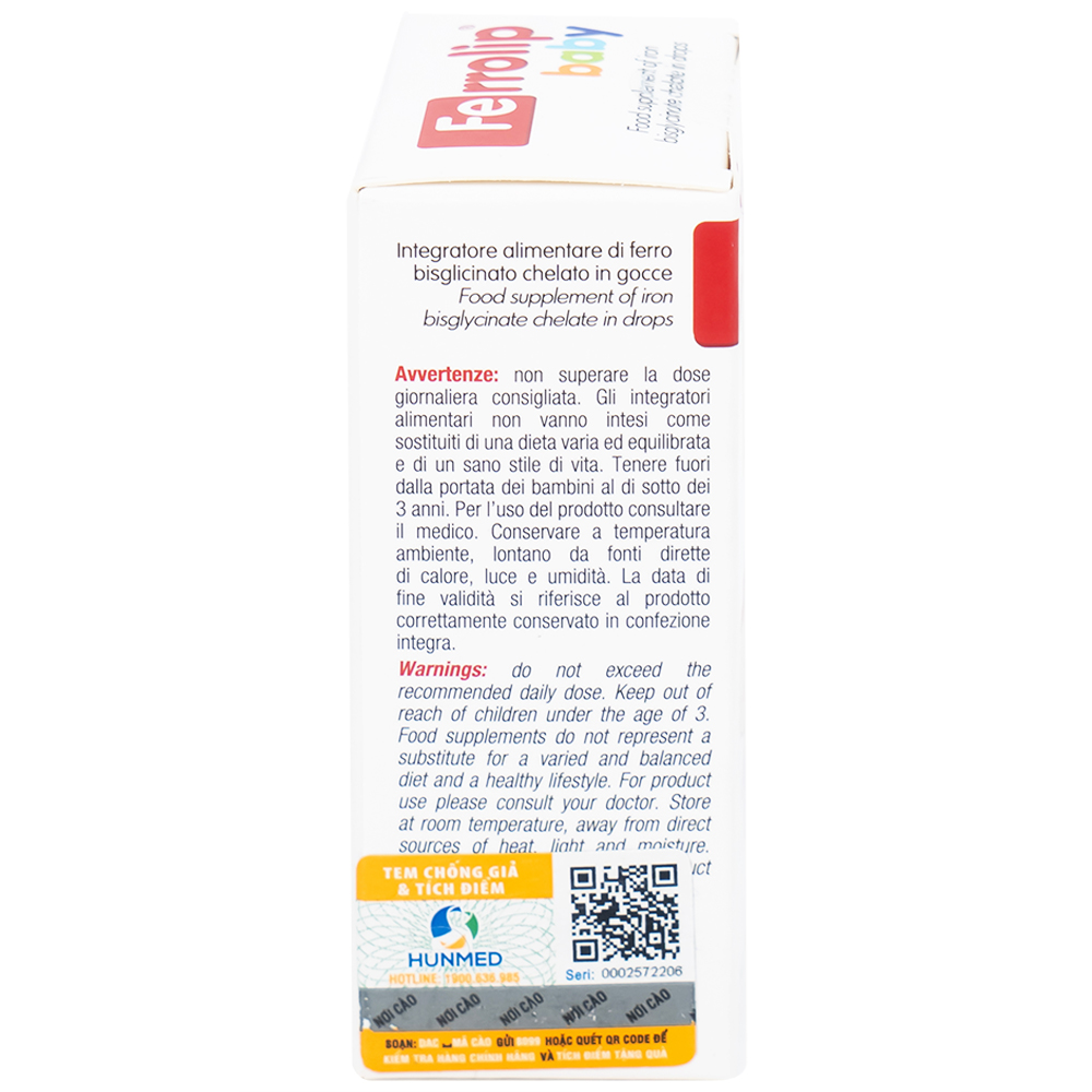 Dung dịch giúp giảm nguy cơ thiếu máu do thiếu sắt Ferrolip Baby InPharma SpA (30ml)