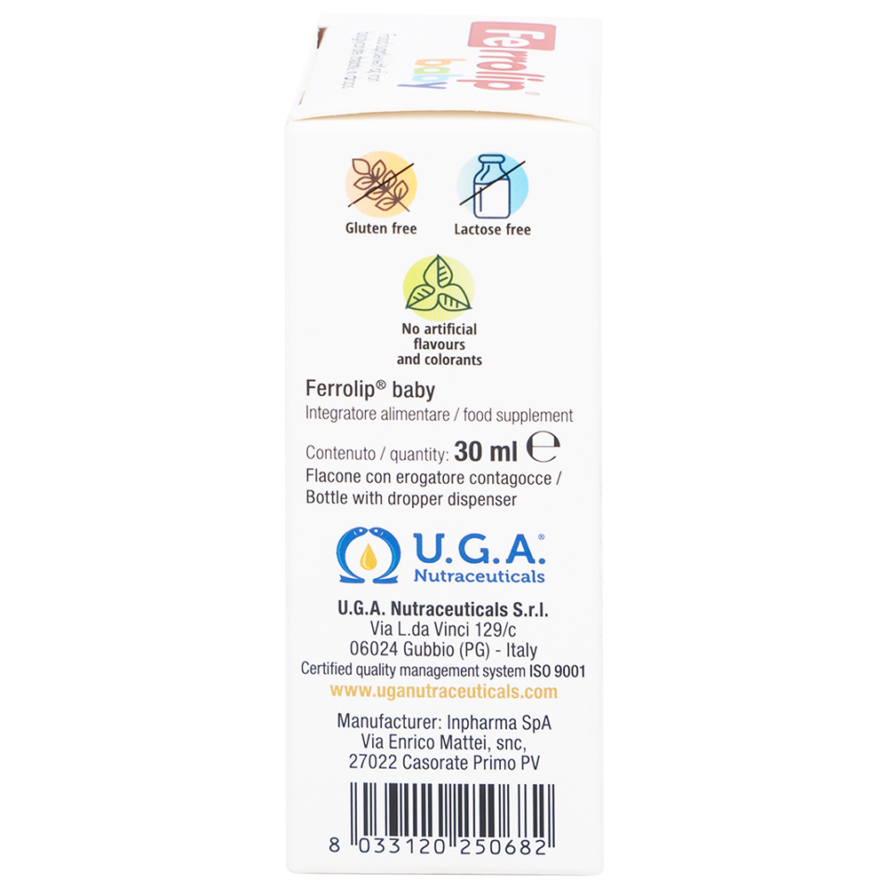 Dung dịch giúp giảm nguy cơ thiếu máu do thiếu sắt Ferrolip Baby InPharma SpA (30ml)