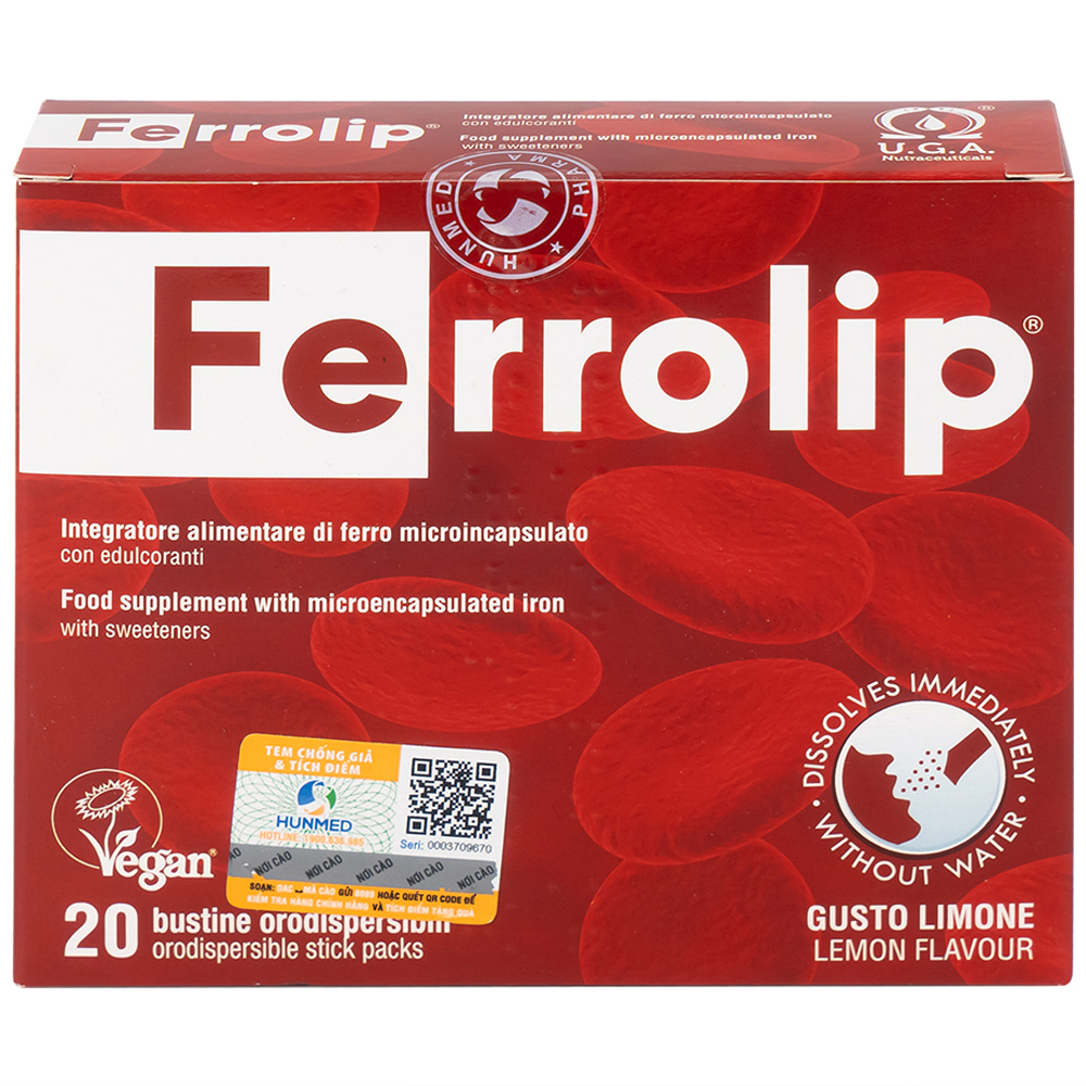 Hỗ trợ giúp giảm nguy cơ thiếu máu do thiếu sắt Ferrolip Uga (20 gói)
