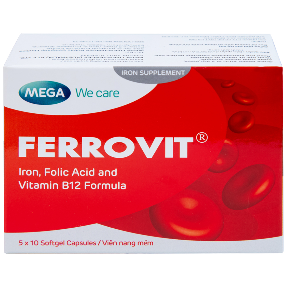 Thuốc Ferrovit MEGA We care điều trị thiếu máu do thiếu sắt (5 vỉ x 10 viên)