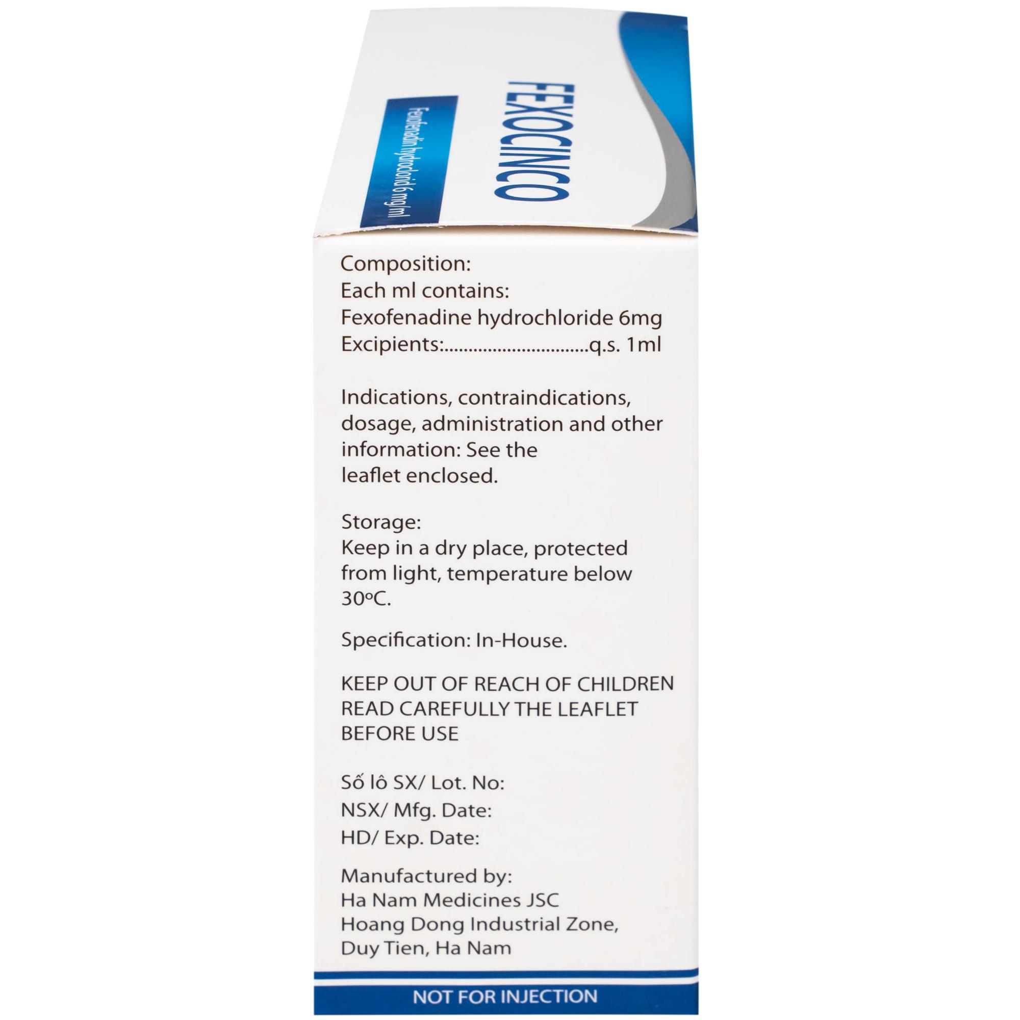 Thuốc Fexocinco 6mg Hà Nam điều trị triệu chứng viêm mũi dị ứng và mày đay mạn tính (20 ống x 10ml)