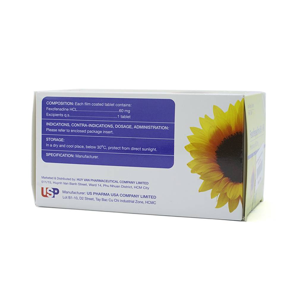 Thuốc Fexofenadine 60 - HV điều trị viêm mũi dị ứng theo mùa, mày đay vô căn mạn tính (10 vỉ x 10 viên)