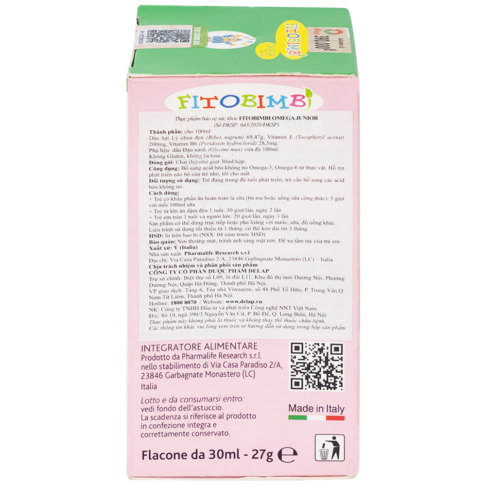 Siro hỗ trợ phát triển não của trẻ Fitobimbi Omega Junior (30ml)