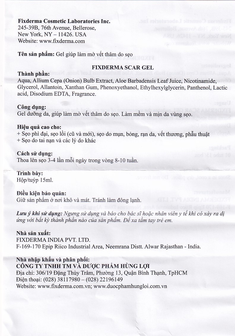 Gel bôi mờ sẹo Fixderma Scar Gel (15ml)