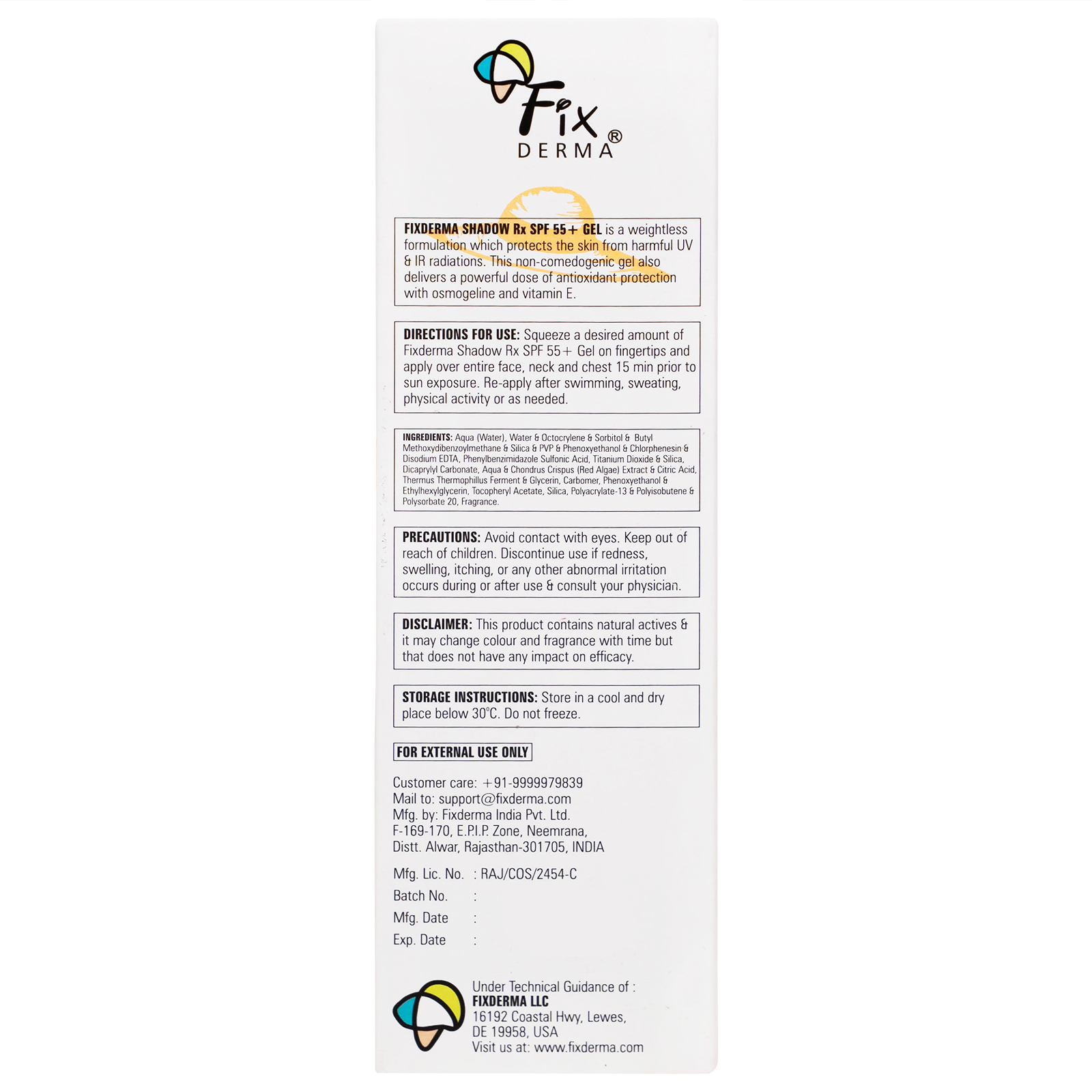 Gel chống nắng Fixderma Shadow SPF 55+ bảo vệ da khỏi tia UV, dưỡng ẩm (75g)