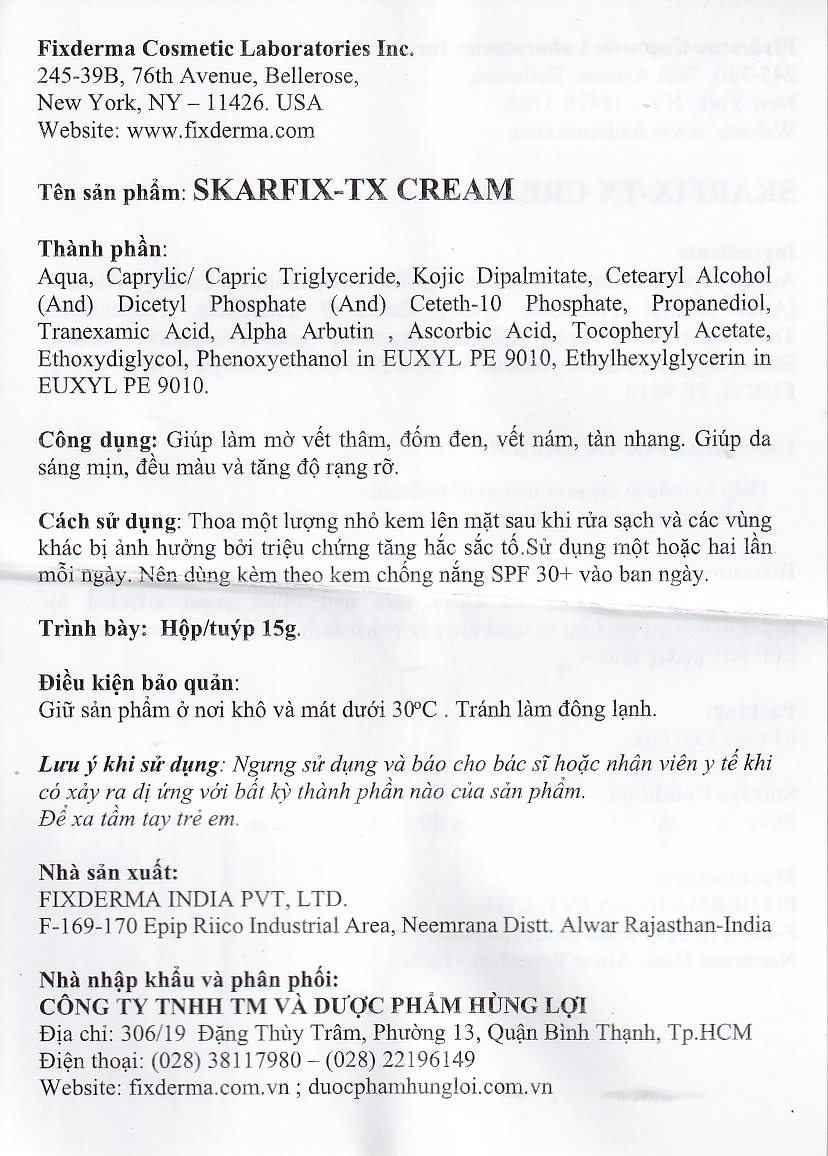 Kem bôi ngừa nám, tàn nhang Fixderma Skarfix TX cream 15g