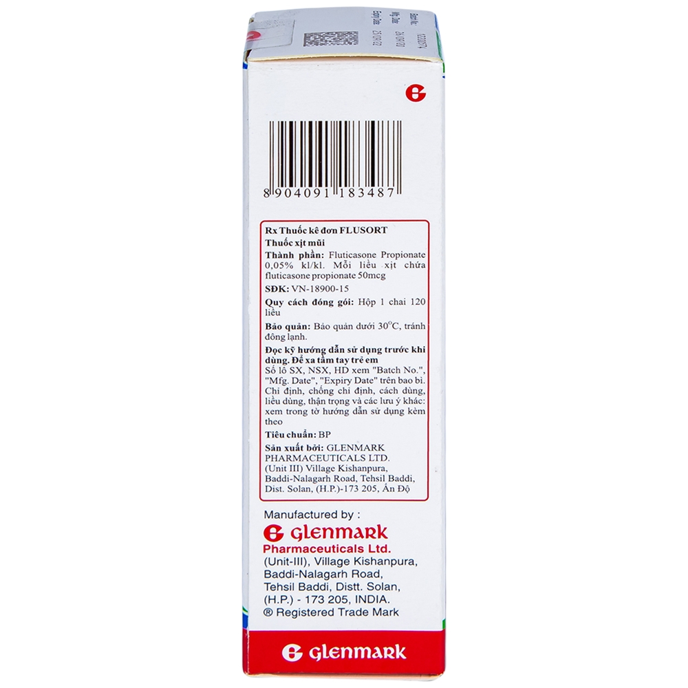 Xịt mũi Flusort 50mcg/liều Glenmark điều trị viêm mũi dị ứng theo mùa, viêm mũi quanh năm (120 liều)